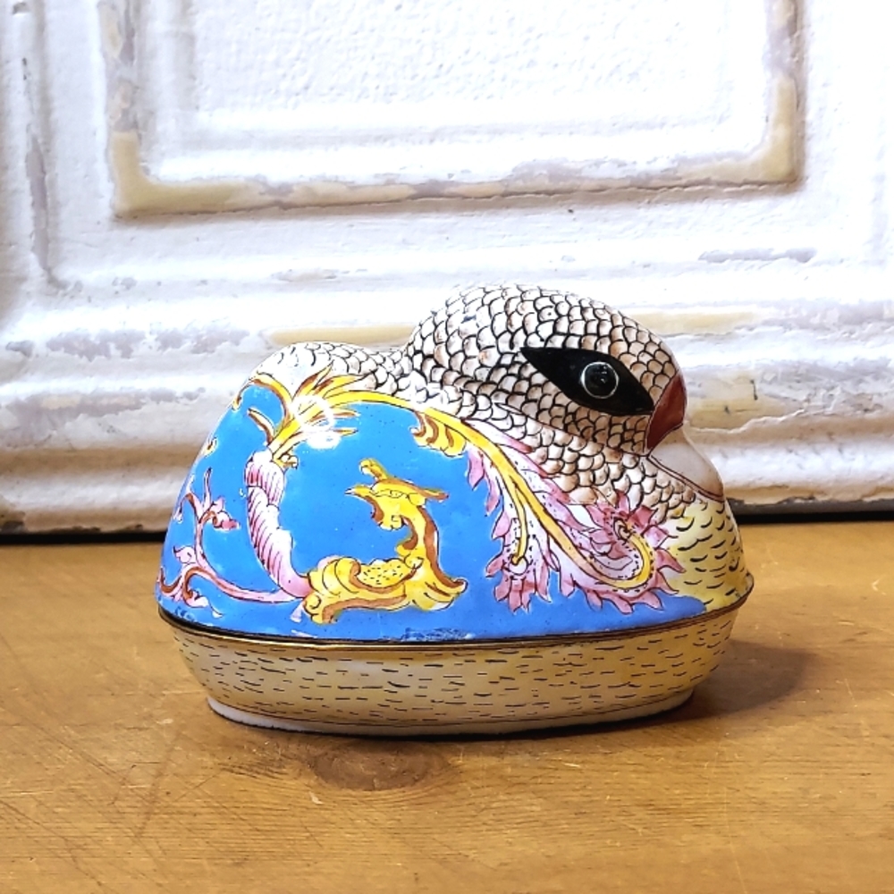Handpainted Brass & Enamel Duck Trinket Box